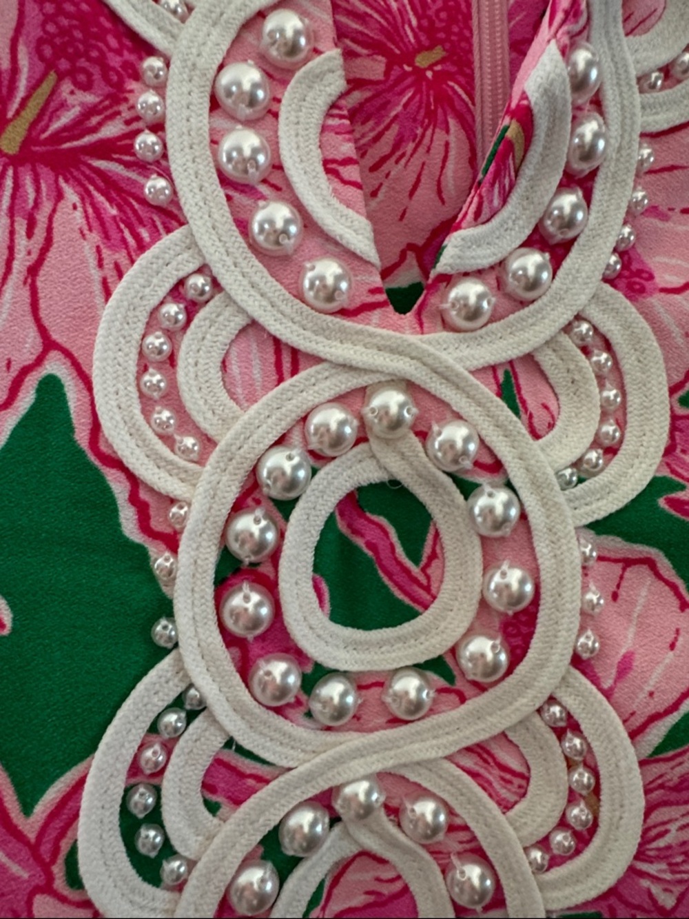 Lilly Pulitzer Pink & Green Sleeveless Floral Top with Embellished Neckline - Picture 5 of 7